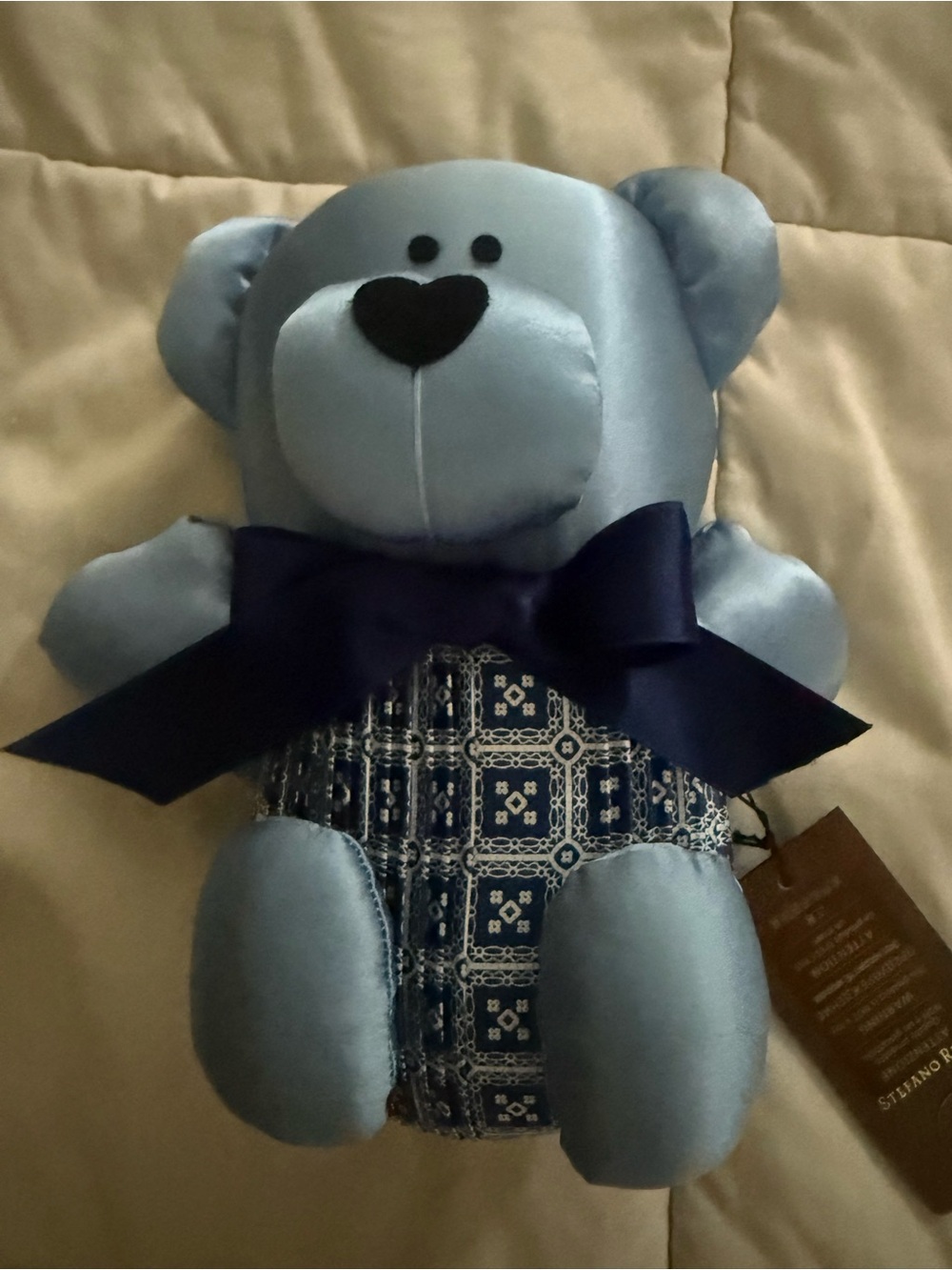 Stefano Ricci Light Blue Plush Bear with Navy Bow
